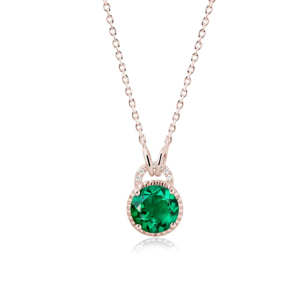 Round Cut Emerald Halo Pendant Necklace - LUO Jewelry #metal_14k rose gold