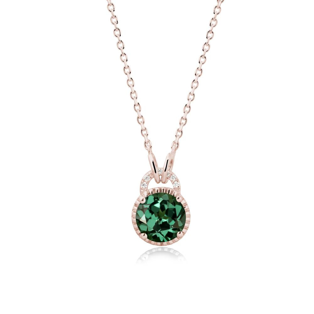 Round Cut Green Sapphire Halo Pendant Necklace - LUO Jewelry #metal_14k rose gold