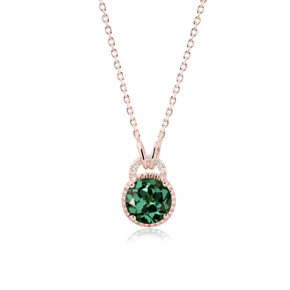 Round Cut Green Sapphire Halo Pendant Necklace - LUO Jewelry #metal_18k rose gold
