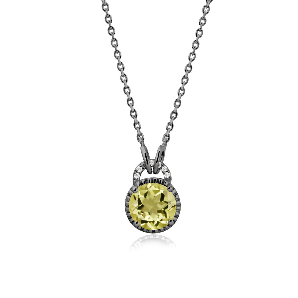 Lemon Quartz Pendant with Decorative Halo - LUO Jewelry #metal_black finish sterling silver