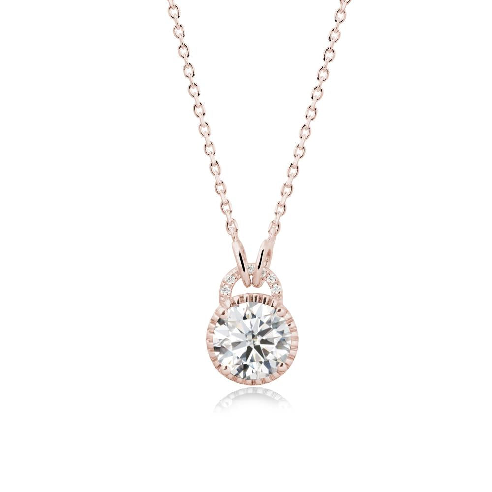 Round Cut Moissanite Halo Pendant Necklace - LUO Jewelry #metal_14k rose gold
