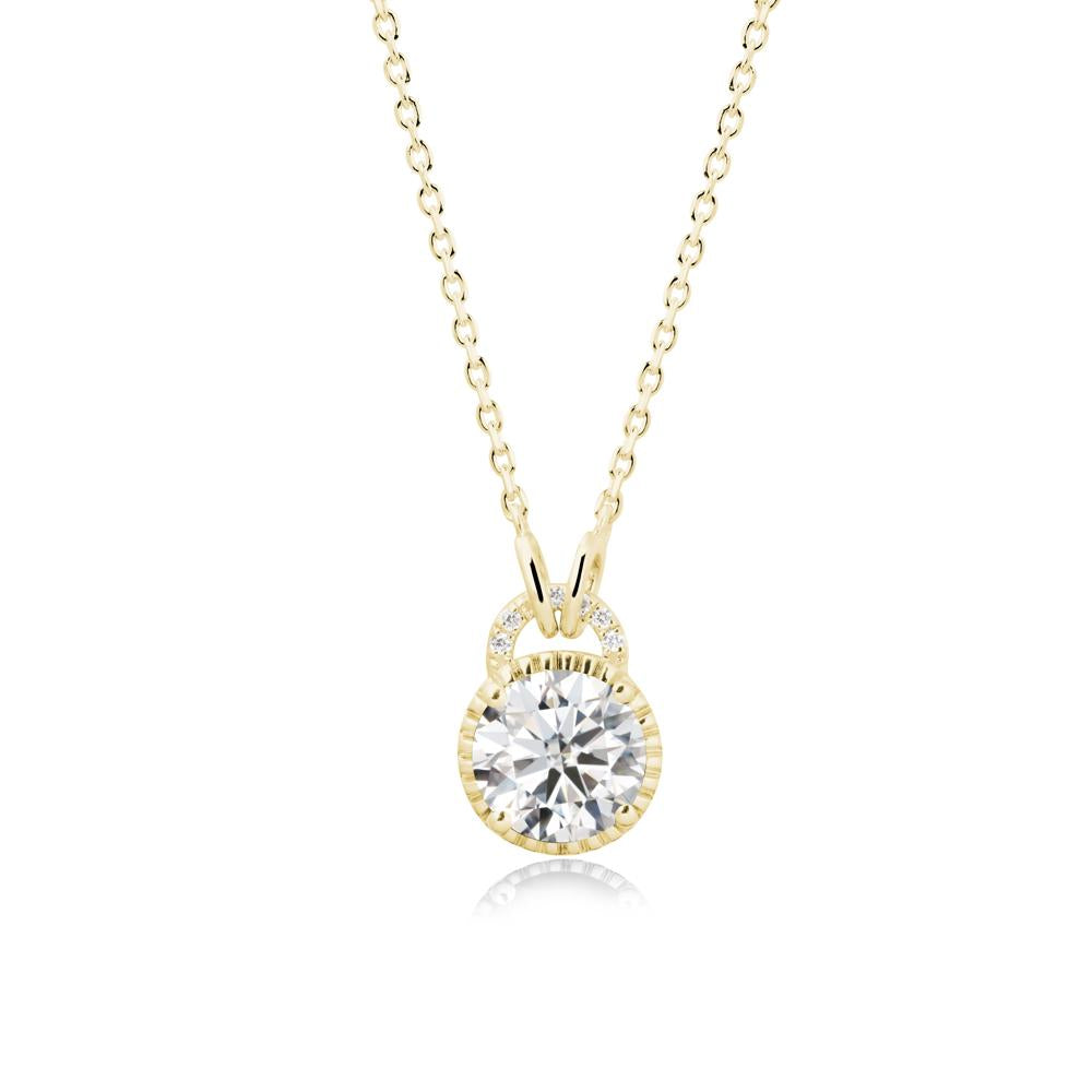 Round Cut Moissanite Halo Pendant Necklace - LUO Jewelry #metal_18k yellow gold