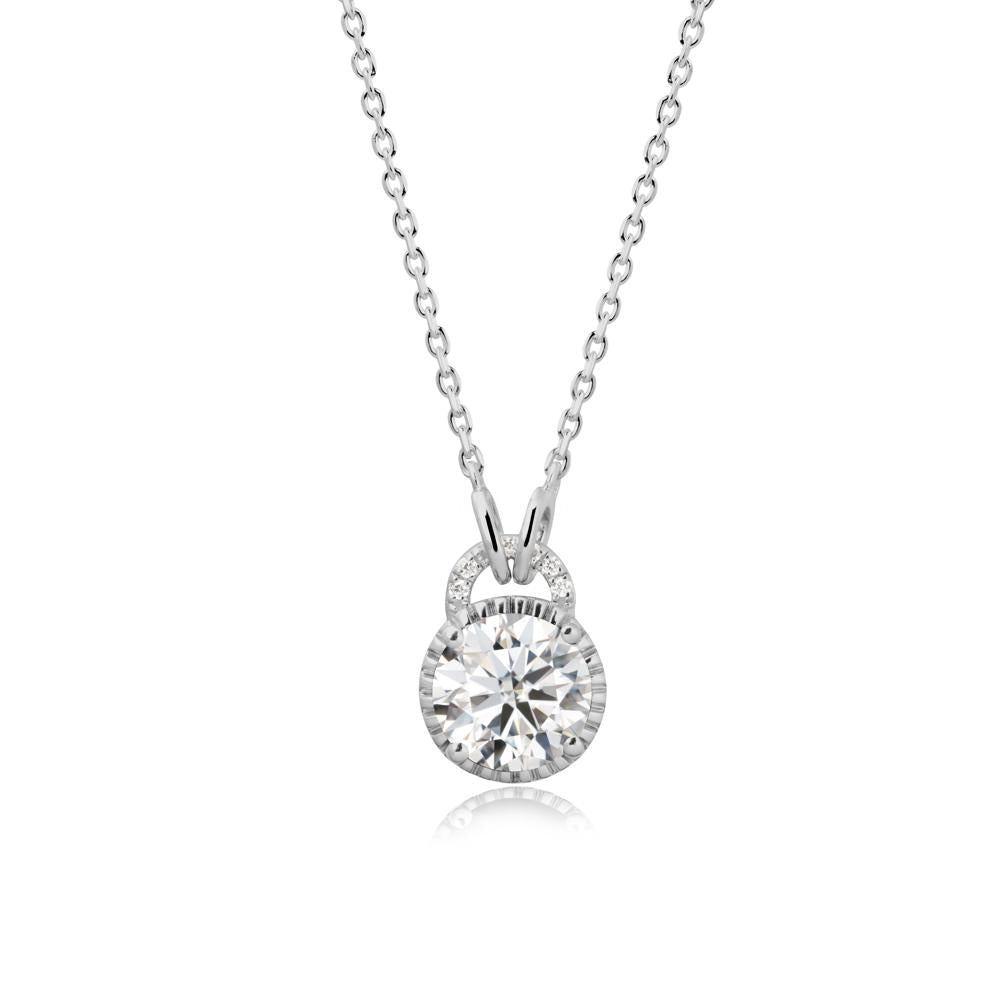 Round Cut Moissanite Halo Pendant Necklace - LUO Jewelry #metal_platinum
