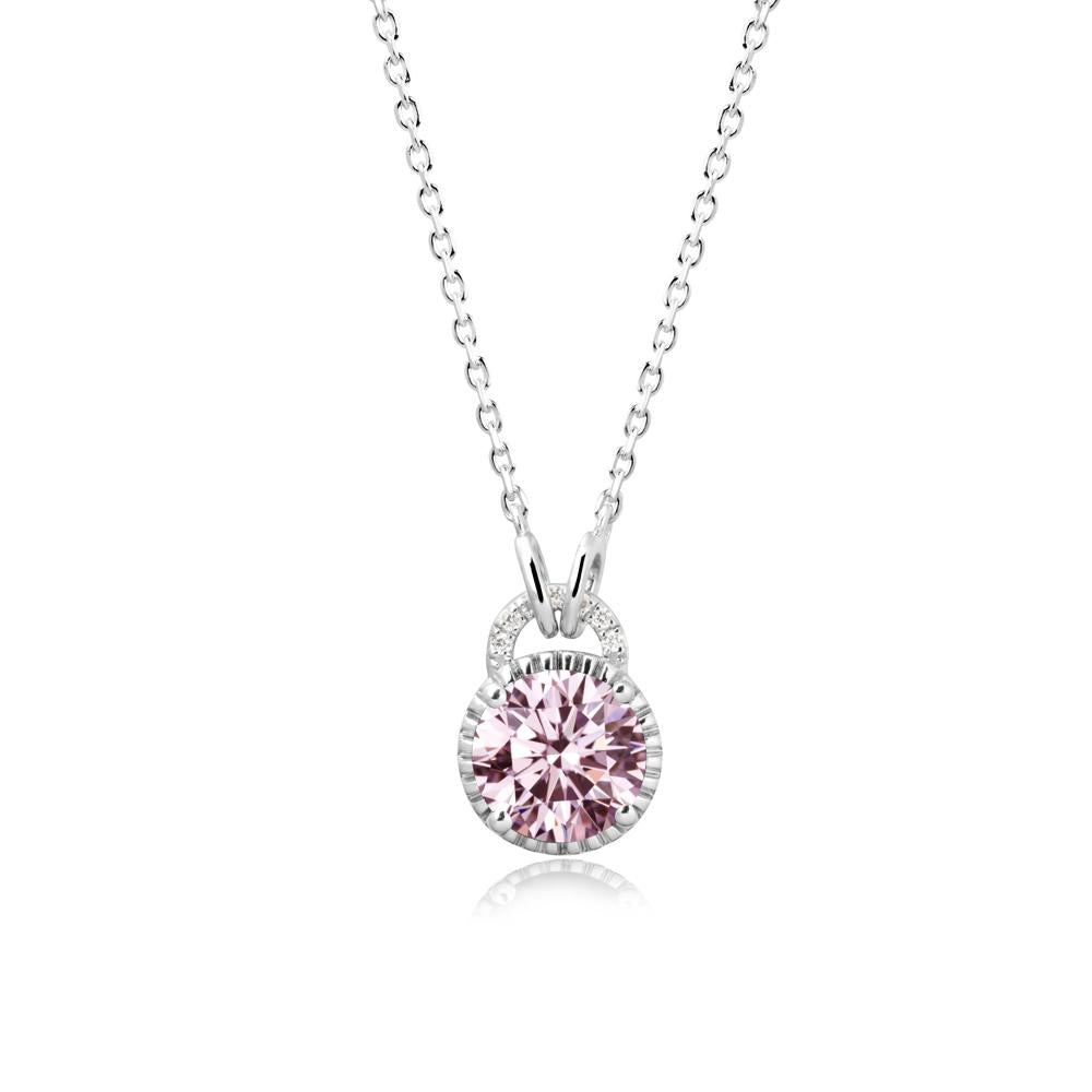 Pink Cubic Zirconia Pendant with Decorative Halo - LUO Jewelry #metal_sterling silver