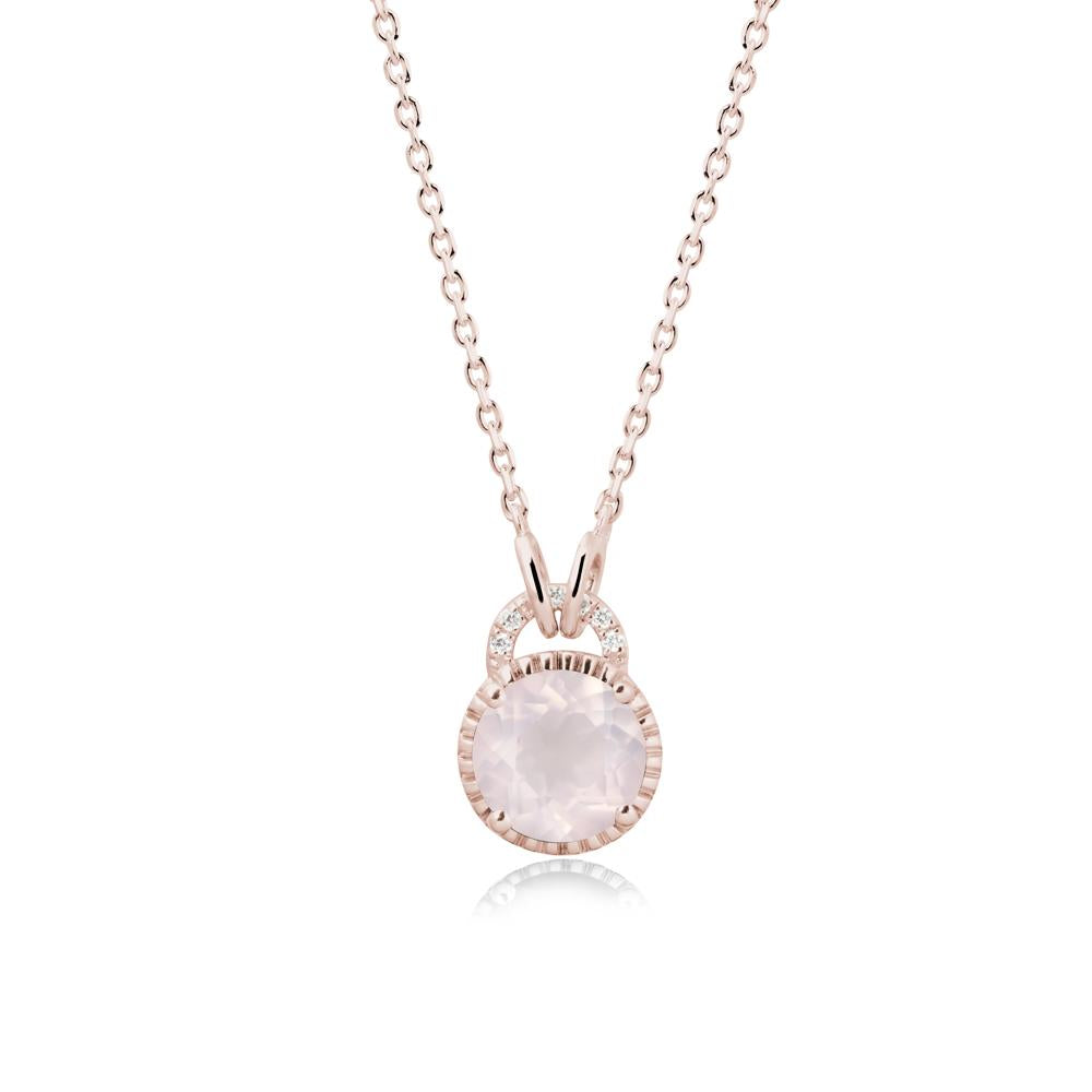 Round Cut Rose Quartz Halo Pendant Necklace - LUO Jewelry #metal_14k rose gold