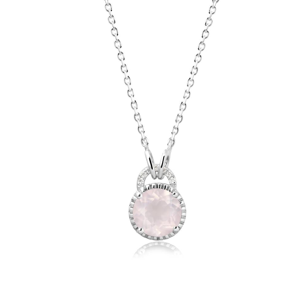 Round Cut Rose Quartz Halo Pendant Necklace - LUO Jewelry #metal_18k white gold
