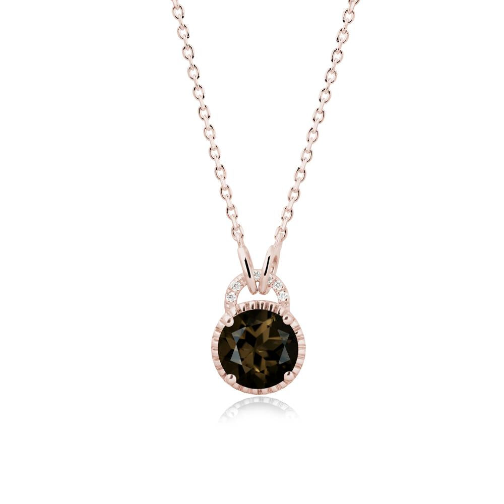 Round Cut Smoky Quartz Halo Pendant Necklace - LUO Jewelry #metal_14k rose gold