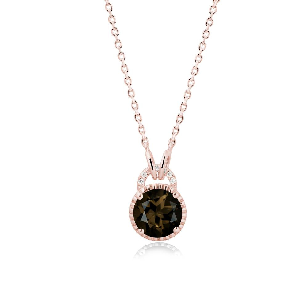 Round Cut Smoky Quartz Halo Pendant Necklace - LUO Jewelry #metal_18k rose gold
