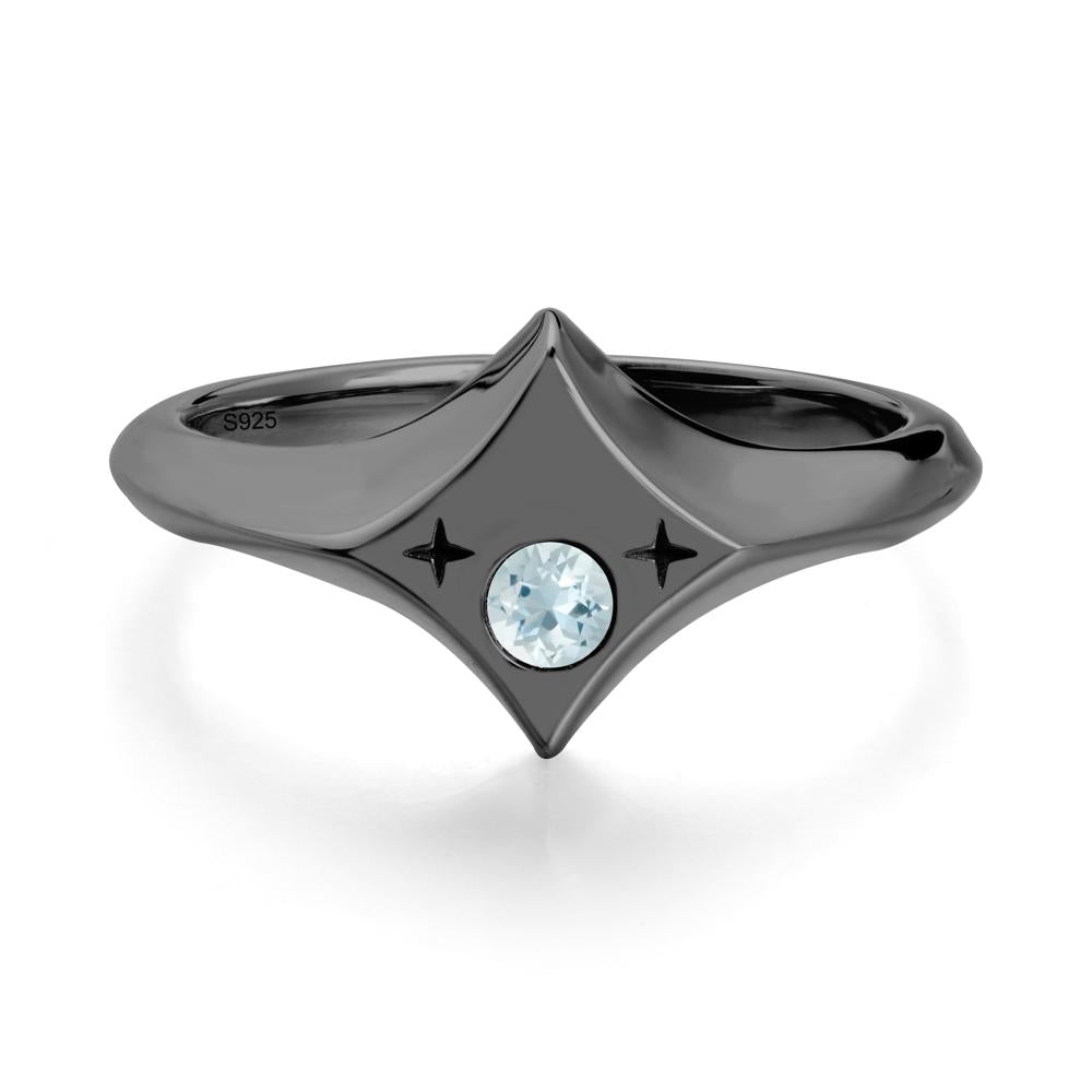 Minimalist Personalized Zodiac Signet Aquamarinering - LUO Jewelry #metal_black finish sterling silver