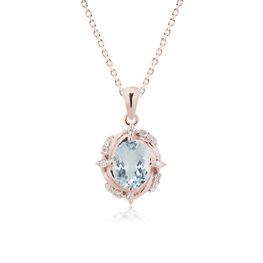 Oval Aquamarine Shooting Star Pendant Necklace - LUO Jewelry #metal_14k rose gold