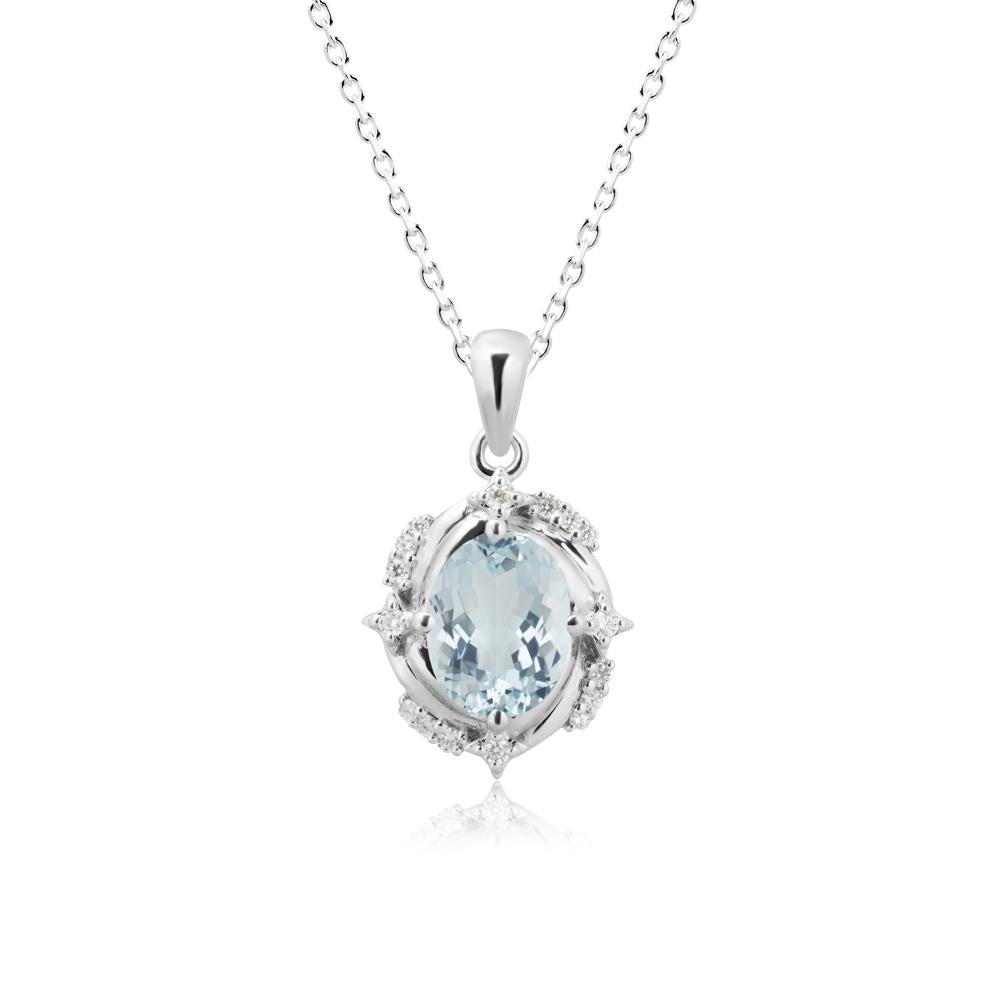 Oval Aquamarine Shooting Star Pendant Necklace - LUO Jewelry #metal_14k white gold
