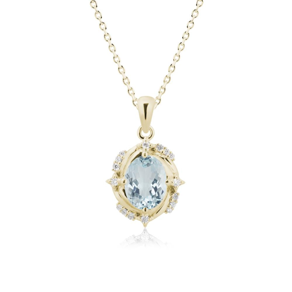 Oval Aquamarine Shooting Star Pendant Necklace - LUO Jewelry #metal_14k yellow gold