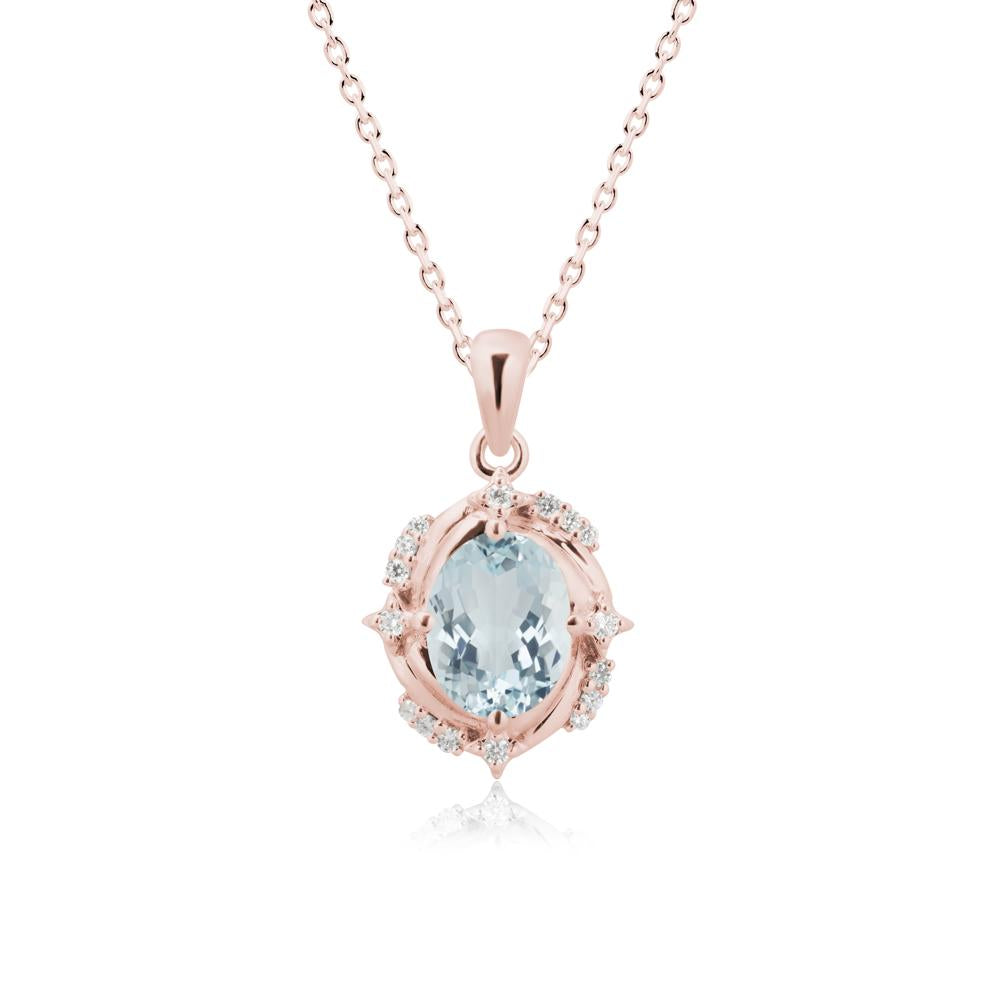 Oval Aquamarine Shooting Star Pendant Necklace - LUO Jewelry #metal_18k rose gold