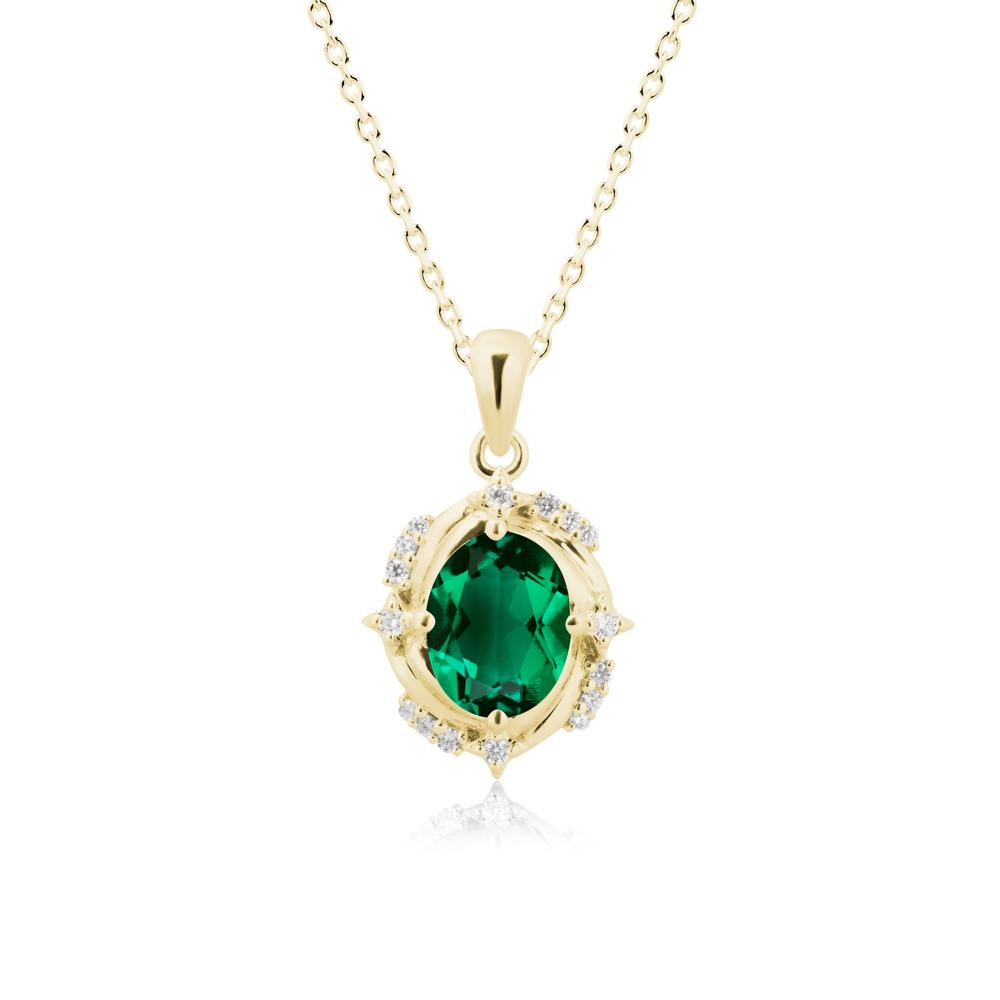 Oval Emerald Shooting Star Pendant Necklace - LUO Jewelry #metal_18k yellow gold