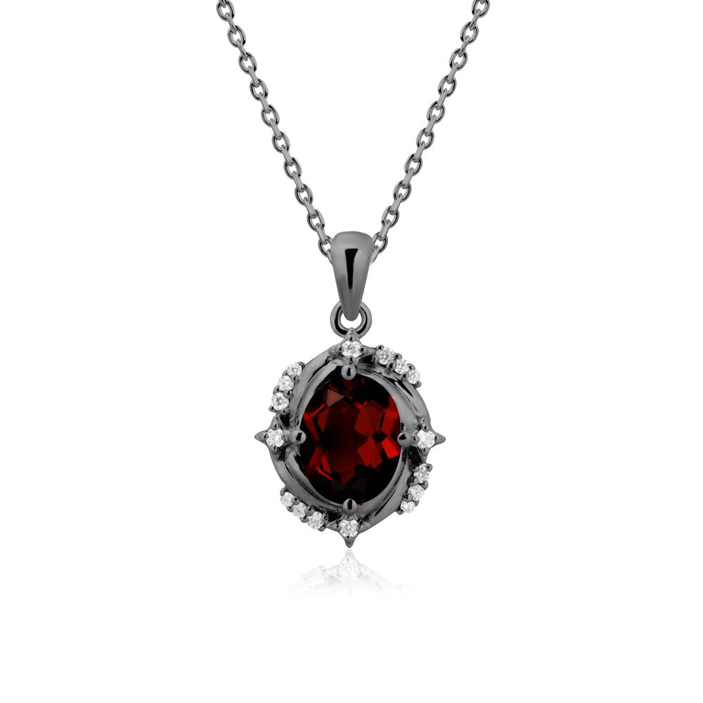 Celestial Style Oval Garnet Necklace - LUO Jewelry #metal_black finish sterling silver
