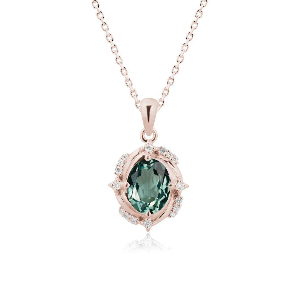 Oval Green Sapphire Shooting Star Pendant Necklace - LUO Jewelry #metal_14k rose gold