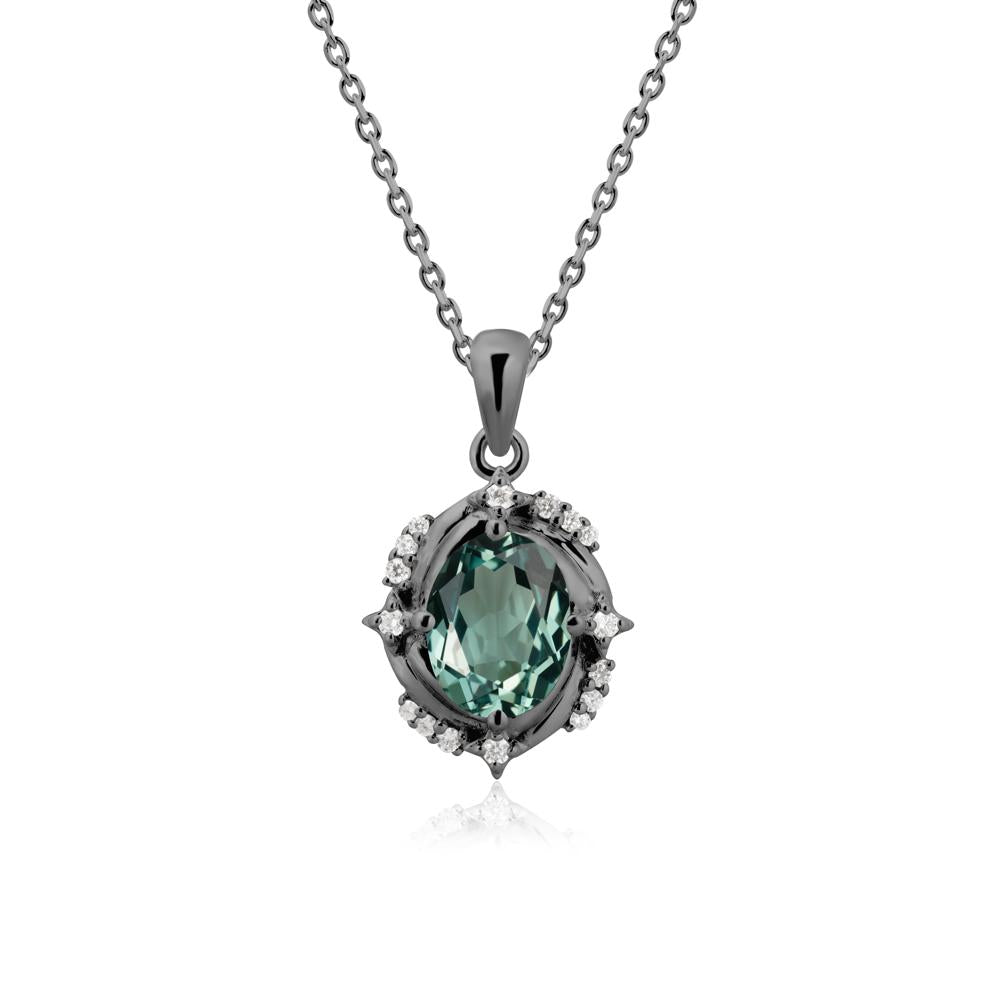 Oval Green Sapphire Shooting Star Pendant Necklace - LUO Jewelry #metal_black finish sterling silver