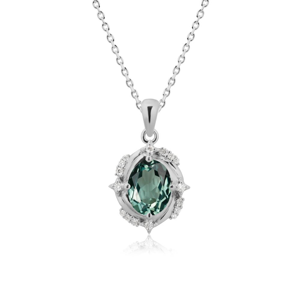 Oval Green Sapphire Shooting Star Pendant Necklace - LUO Jewelry #metal_platinum