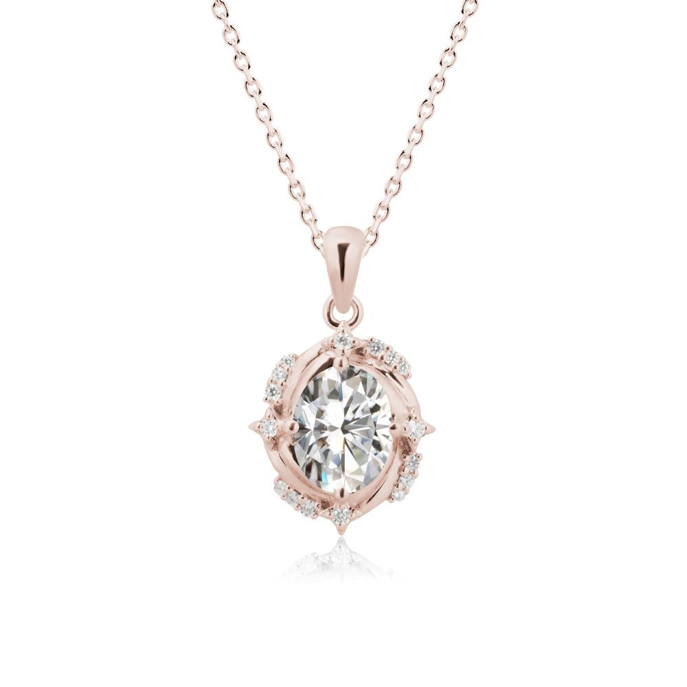 Oval Moissanite Shooting Star Pendant Necklace - LUO Jewelry #metal_14k rose gold
