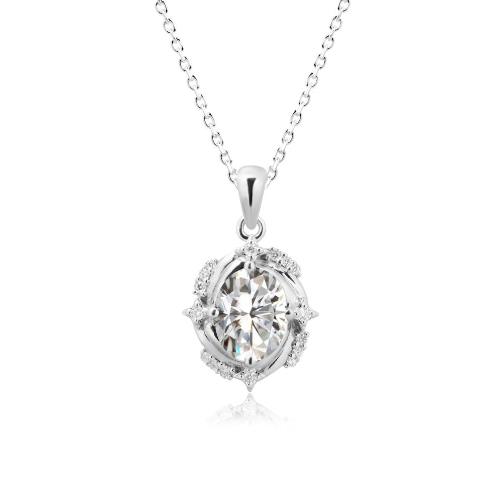 Oval Moissanite Shooting Star Pendant Necklace - LUO Jewelry #metal_14k white gold