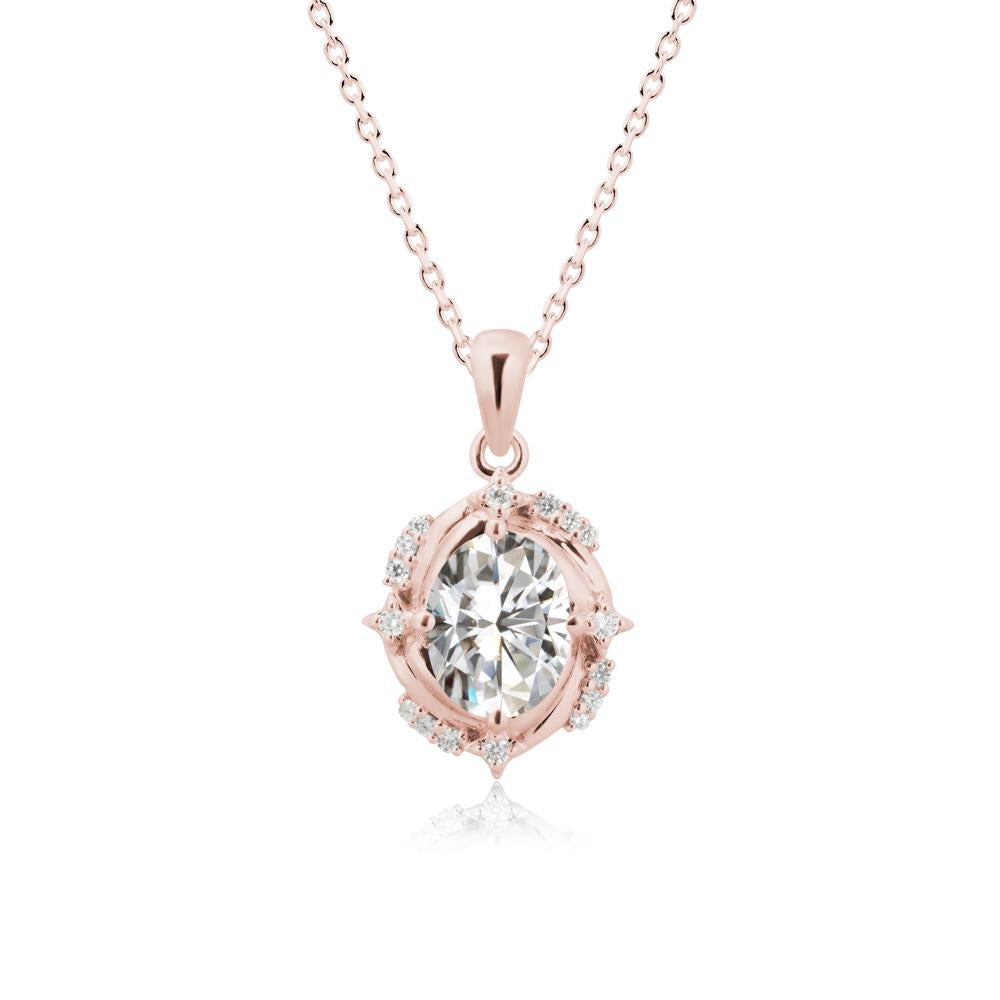 Oval Moissanite Shooting Star Pendant Necklace - LUO Jewelry #metal_18k rose gold