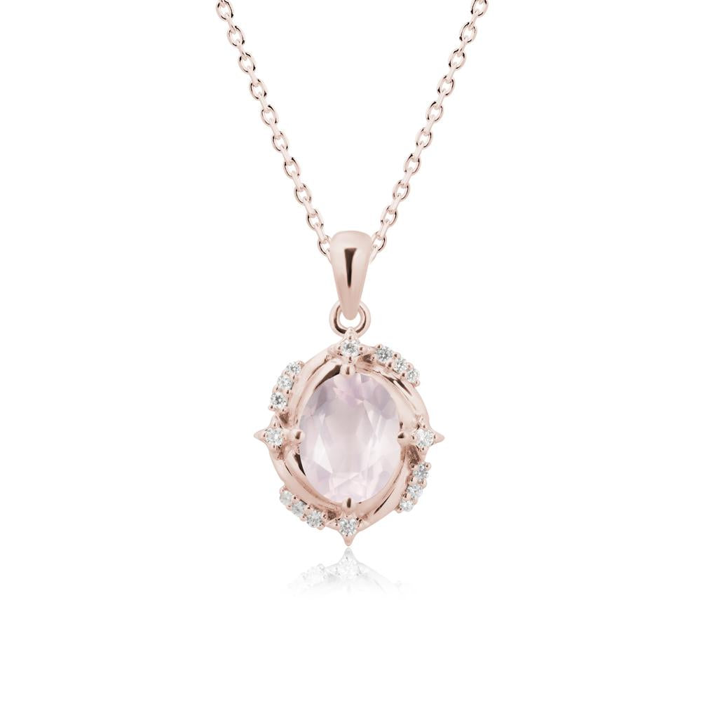 Oval Rose Quartz Shooting Star Pendant Necklace - LUO Jewelry #metal_14k rose gold