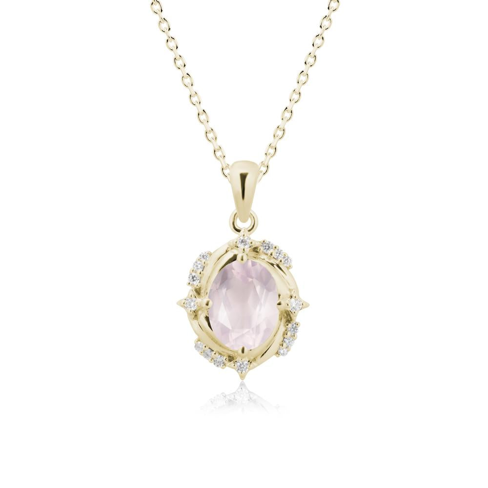 Oval Rose Quartz Shooting Star Pendant Necklace - LUO Jewelry #metal_14k yellow gold