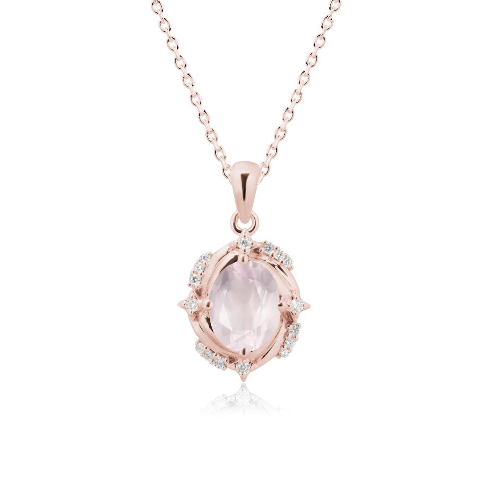 Oval Rose Quartz Shooting Star Pendant Necklace - LUO Jewelry #metal_18k rose gold