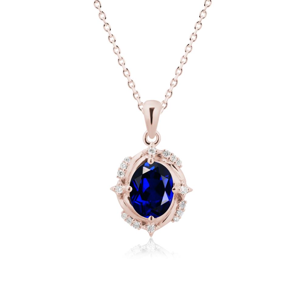 Oval Sapphire Shooting Star Pendant Necklace - LUO Jewelry #metal_14k rose gold