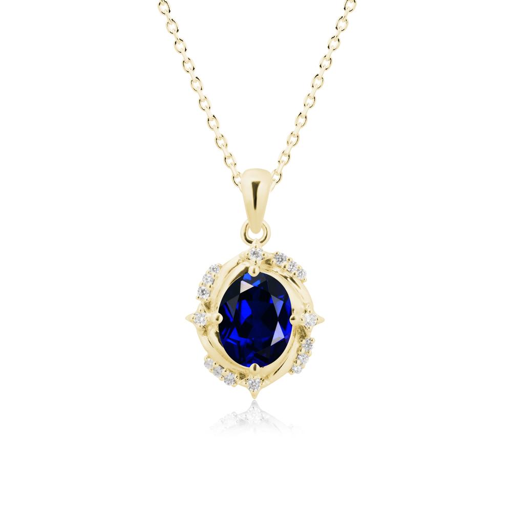 Oval Sapphire Shooting Star Pendant Necklace - LUO Jewelry #metal_18k yellow gold