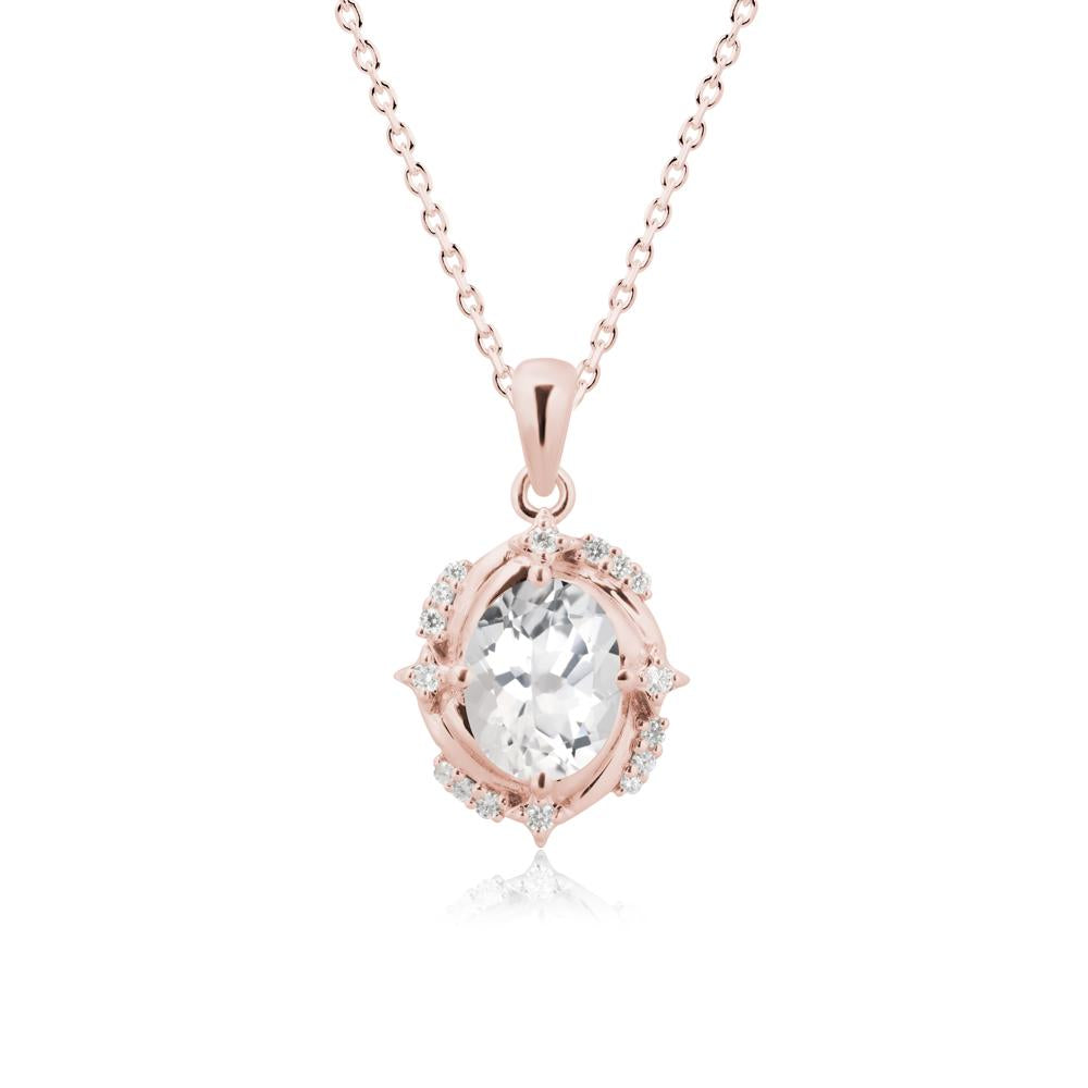 Oval White Topaz Shooting Star Pendant Necklace - LUO Jewelry #metal_18k rose gold
