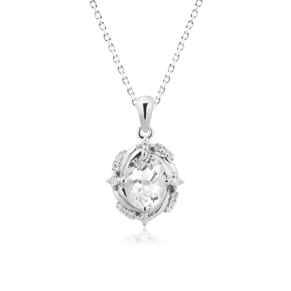 Oval White Topaz Shooting Star Pendant Necklace - LUO Jewelry #metal_18k white gold