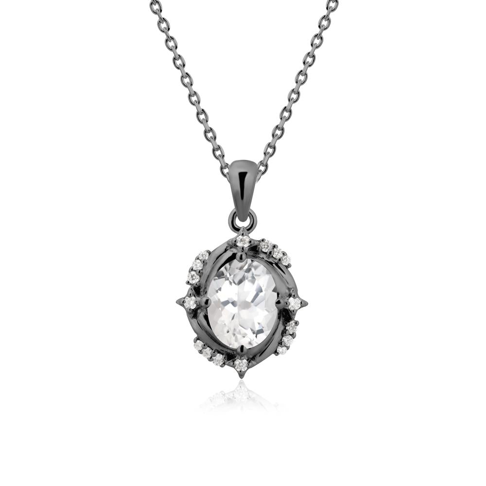 Oval White Topaz Shooting Star Pendant Necklace - LUO Jewelry #metal_black finish sterling silver
