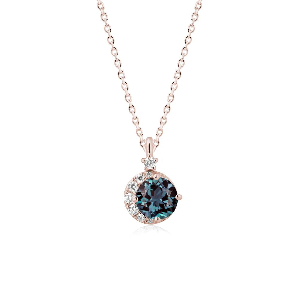 Round Alexandrite Crescent Pendant Necklace - LUO Jewelry #metal_14k rose gold
