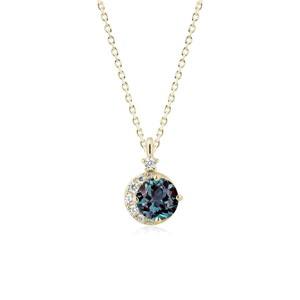 Round Alexandrite Crescent Pendant Necklace - LUO Jewelry #metal_14k yellow gold