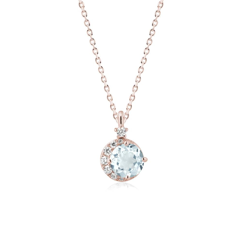 Round Aquamarine Crescent Pendant Necklace - LUO Jewelry #metal_14k rose gold