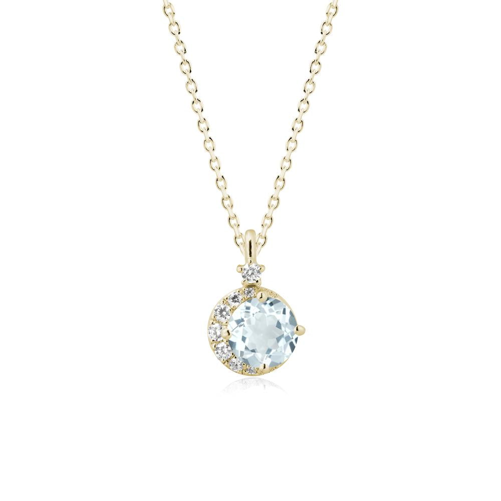 Round Aquamarine Crescent Pendant Necklace - LUO Jewelry #metal_14k yellow gold