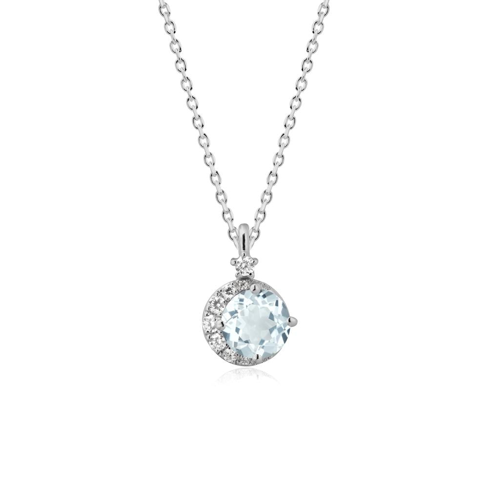 Round Aquamarine Crescent Pendant Necklace - LUO Jewelry #metal_platinum