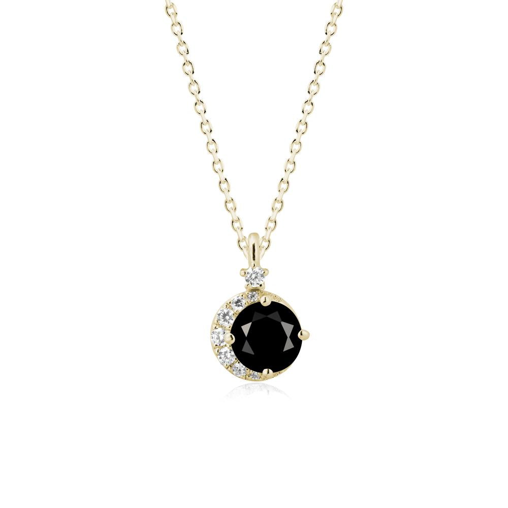 Round Black Spinel Crescent Pendant Necklace - LUO Jewelry #metal_14k yellow gold
