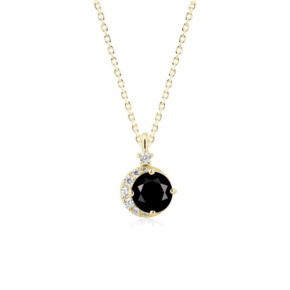 Round Black Spinel Crescent Pendant Necklace - LUO Jewelry #metal_18k yellow gold