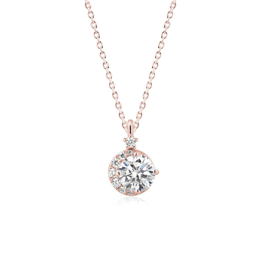 Round Cubic Zirconia Crescent Pendant Necklace - LUO Jewelry #metal_18k rose gold