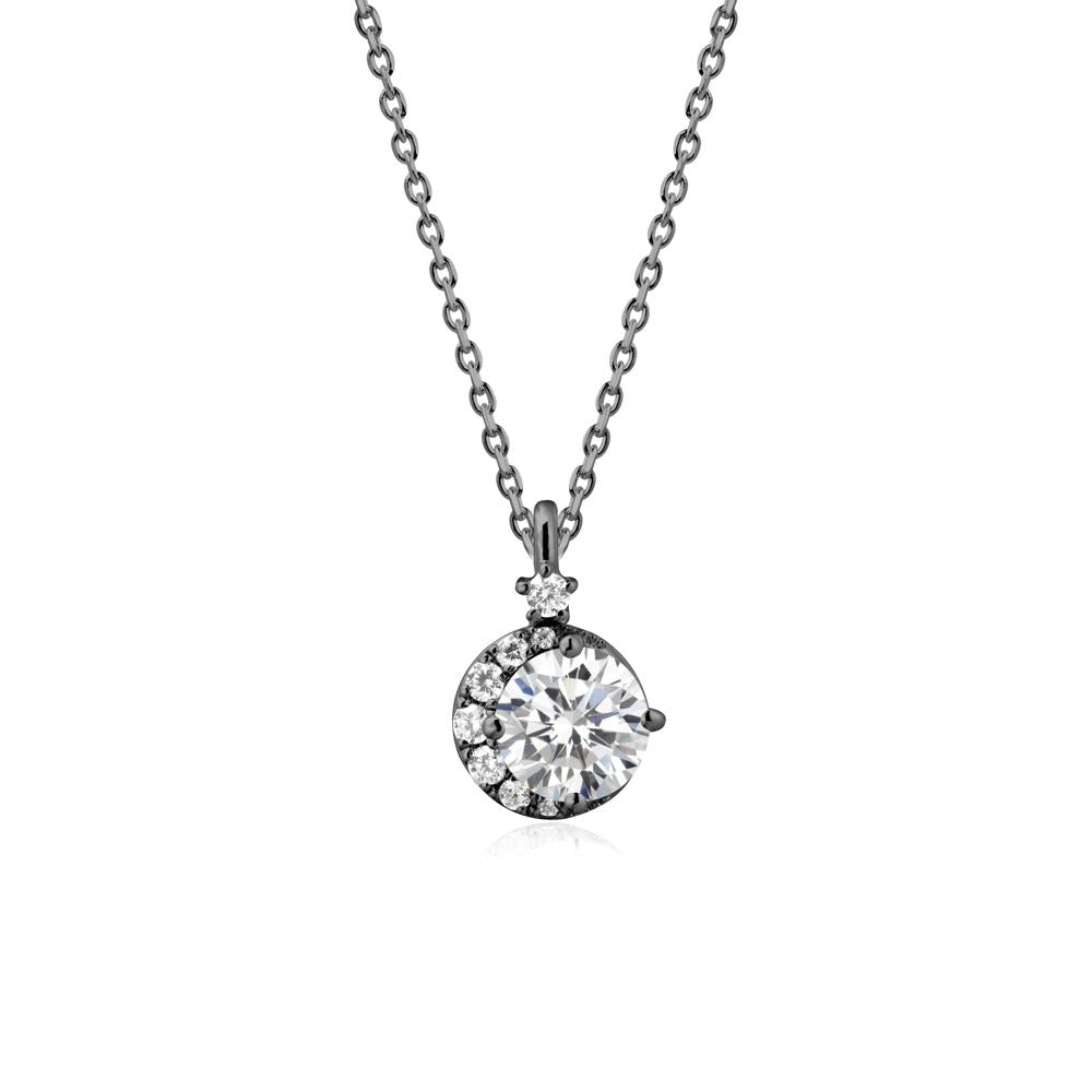 Round Cubic Zirconia Crescent Pendant Necklace - LUO Jewelry #metal_black finish sterling silver