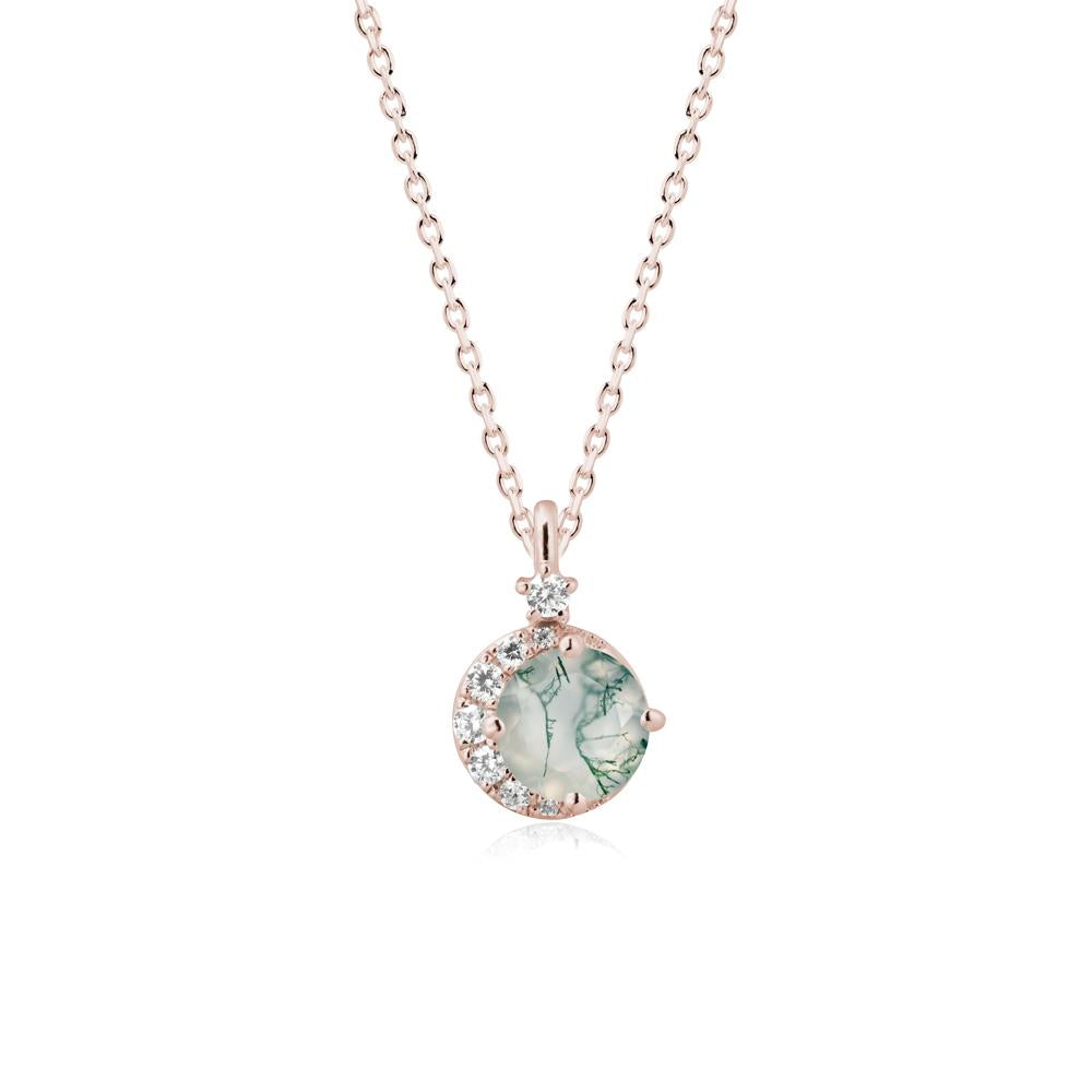 Round Moss Agate Crescent Pendant Necklace - LUO Jewelry #metal_14k rose gold