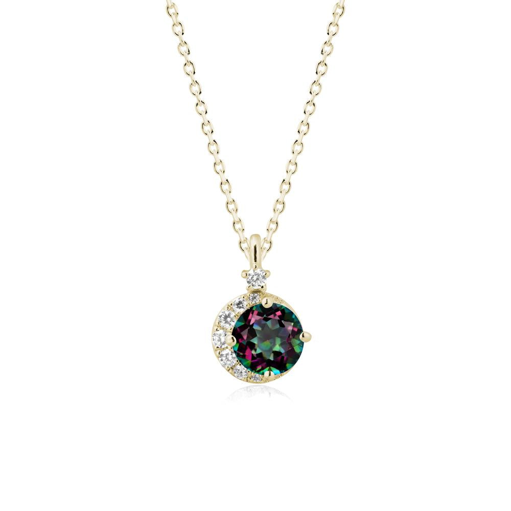 Round Mystic Topaz Crescent Pendant Necklace - LUO Jewelry #metal_14k yellow gold