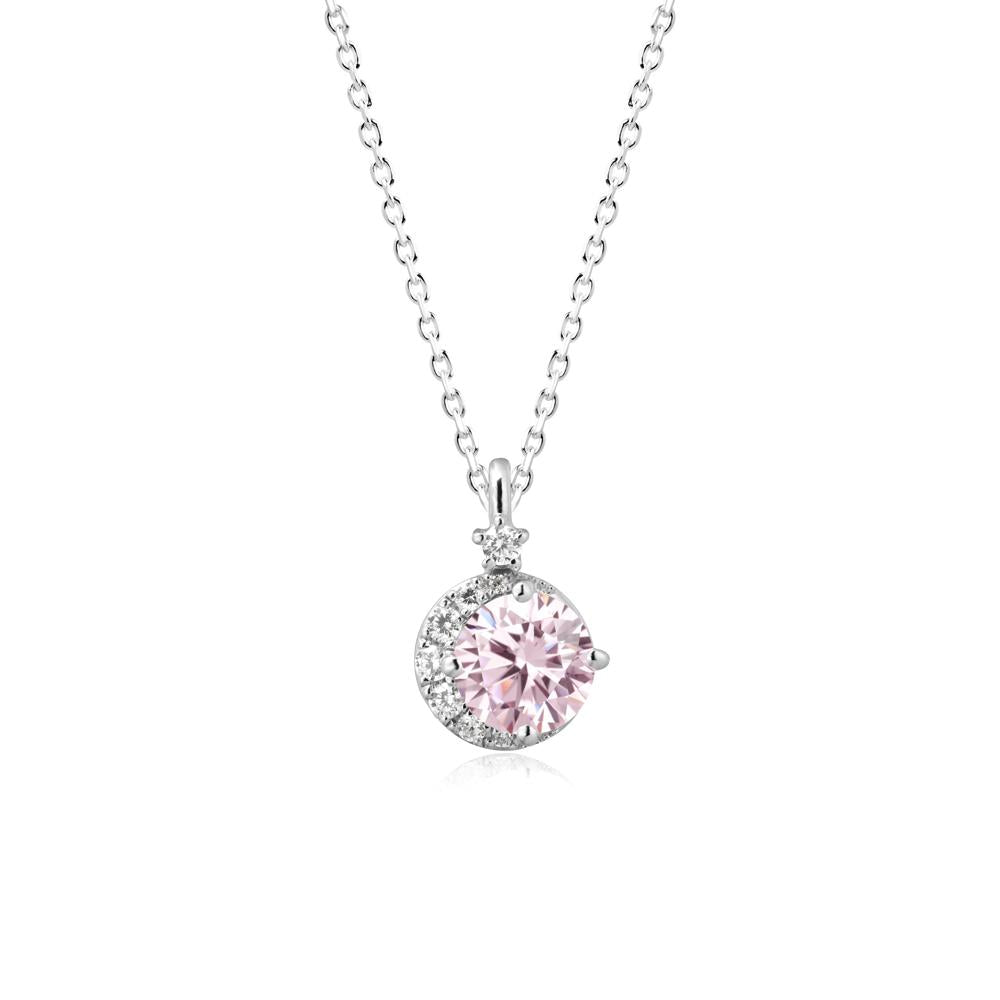 Round Pink Cubic Zirconia Crescent Pendant Necklace - LUO Jewelry #metal_14k white gold