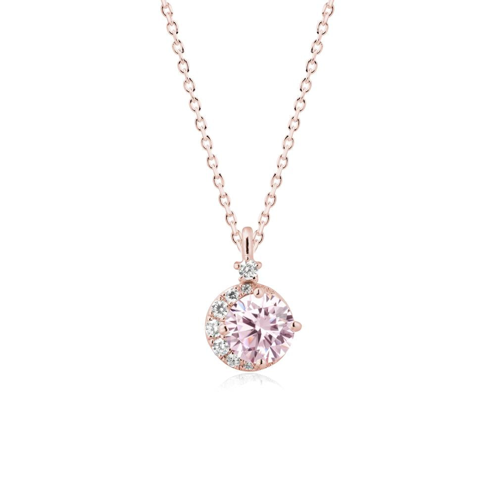 Round Pink Cubic Zirconia Crescent Pendant Necklace - LUO Jewelry #metal_18k rose gold