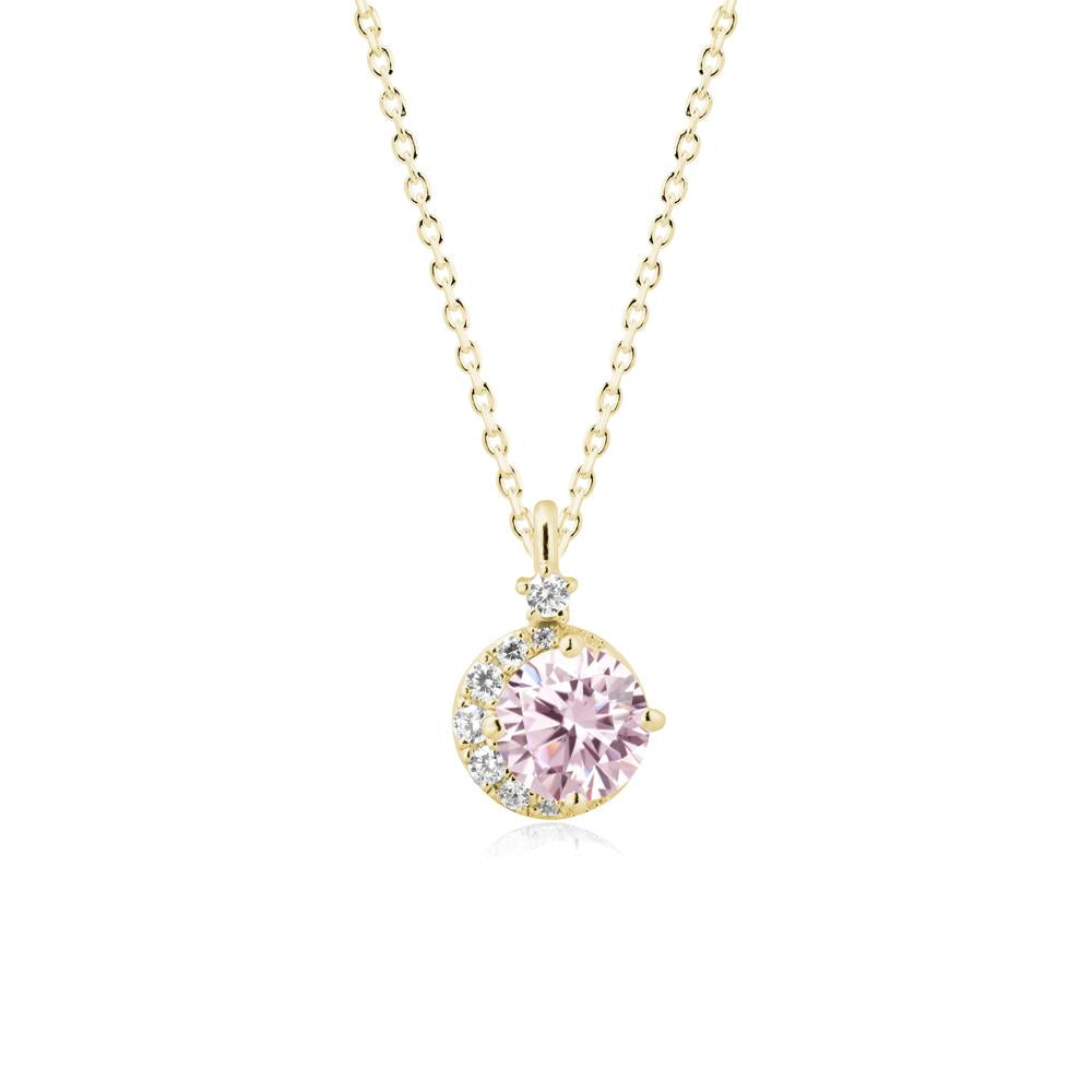 Round Pink Cubic Zirconia Crescent Pendant Necklace - LUO Jewelry #metal_18k yellow gold