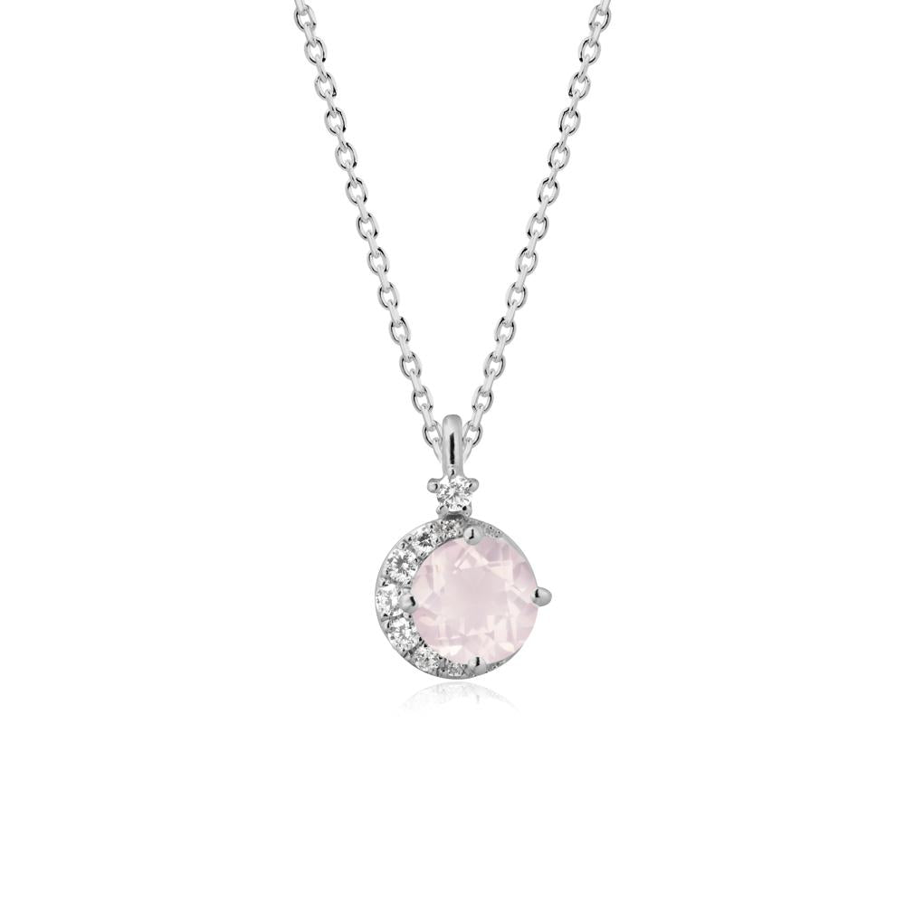 Round Rose Quartz Crescent Pendant Necklace - LUO Jewelry #metal_platinum