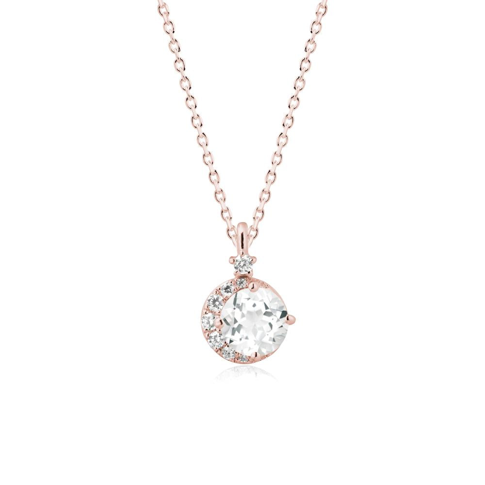 Round White Topaz Crescent Pendant Necklace - LUO Jewelry #metal_18k rose gold
