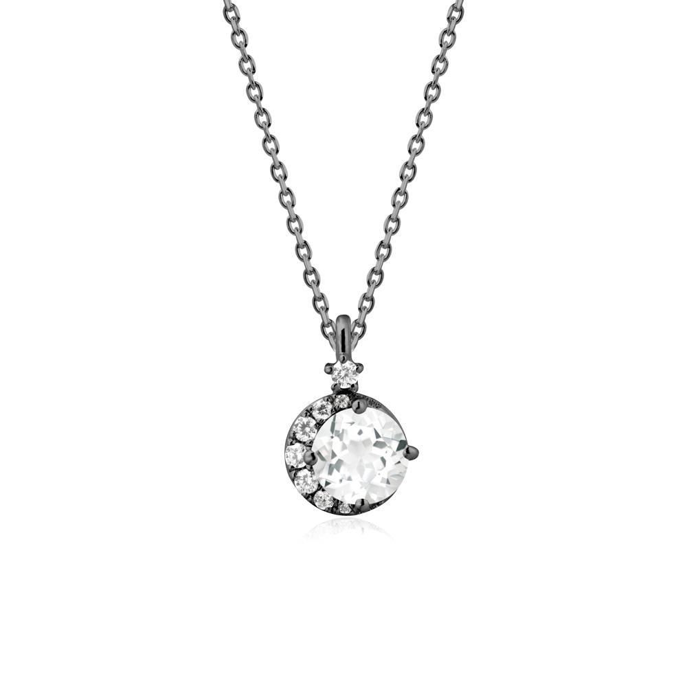 Round White Topaz Crescent Pendant Necklace - LUO Jewelry #metal_black finish sterling silver